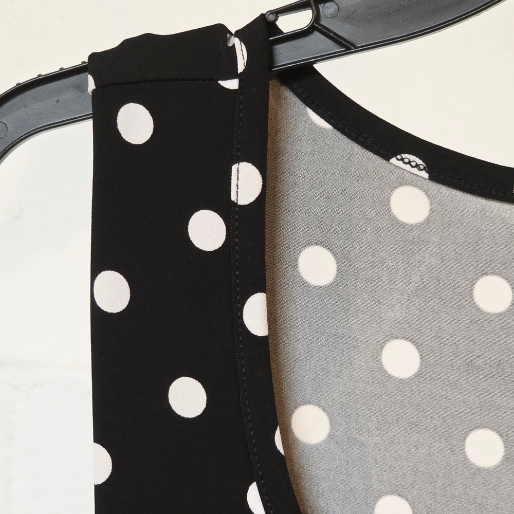 Susan Graver Womens Plus 1X Black White Polka Dot Sleeveless Fit & Flare Dress - Picture 2 of 11